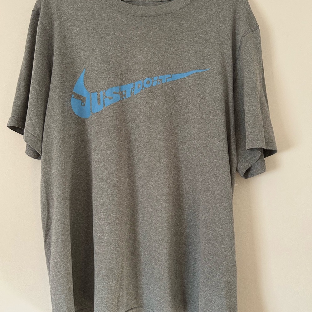 Nike Gray Dri-Fit T-Shirt with Blue Logo
